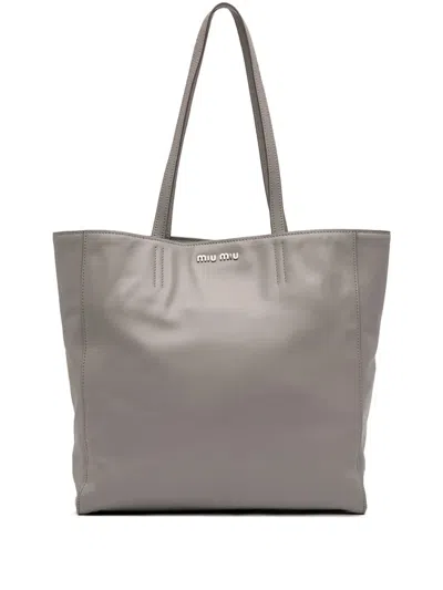 Pre-owned Miu Miu 2010-2026 Vitello Soft Calf Tote Bag In Gray