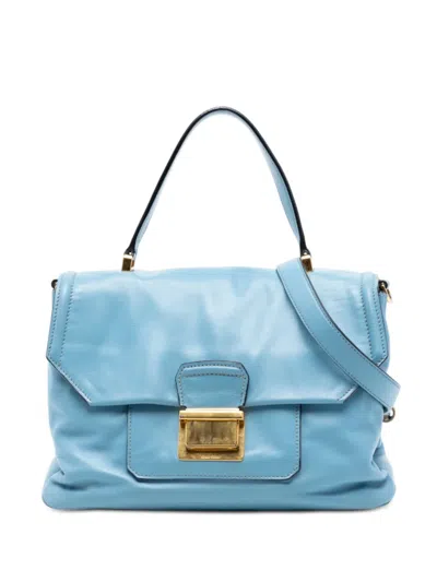 Pre-owned Miu Miu 2010-2026 Vitello Soft Leather Top Handle Bag Satchel In Blue