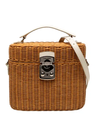 Pre-owned Miu Miu 2010-2026 Wicker Top Handle Bag Satchel In Brown