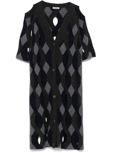 Pre-owned Miu Miu 2010s Argyle Check-pattern Cardigan In Grey