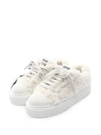 Pre-owned Miu Miu 2010s Boa Shearling-effect Sneakers In White