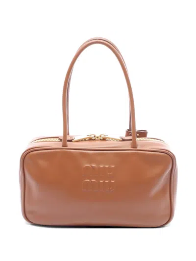 Pre-owned Miu Miu 2010s Bow Leather Shoulder Bag In Brown