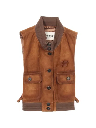 Pre-owned Miu Miu 2010s Button-down Suede Vest In Brown