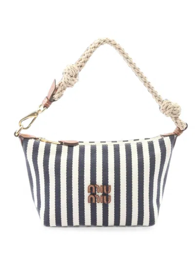Pre-owned Miu Miu 2010s Cannette Righe Striped Tote Bag In Blue