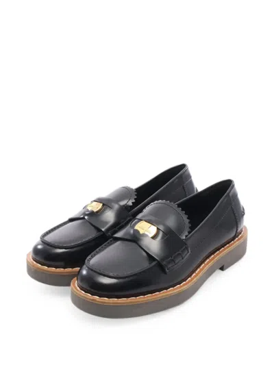 Pre-owned Miu Miu 2010s Coin Penny Loafers In Black