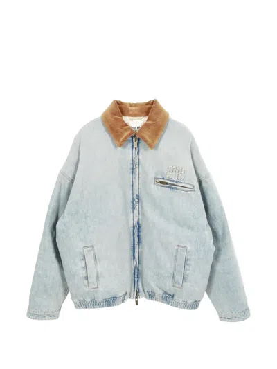Pre-owned Miu Miu 2010s Corduroy-collar Denim Jacket In Blue