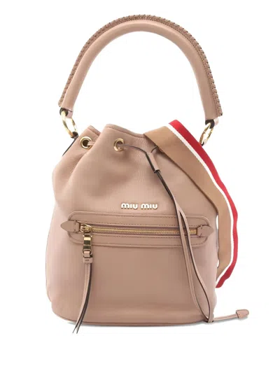 Pre-owned Miu Miu 2010s Drawstring-detail Leather Bucket Bag In Neutral