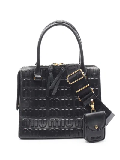 Pre-owned Miu Miu 2010s Embossed Logo Handbag In Black