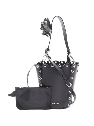 Pre-owned Miu Miu 2010s Eyelet-embellished Bucket Bag In Black