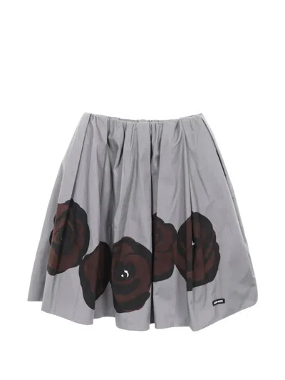 Pre-owned Miu Miu 2010s Floral Cotton Mini Skirt In Gray