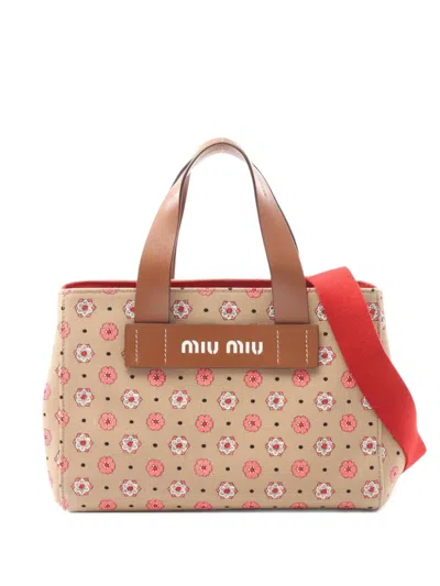 Pre-owned Miu Miu 2010s Floral-print Tote Bag In Neutral