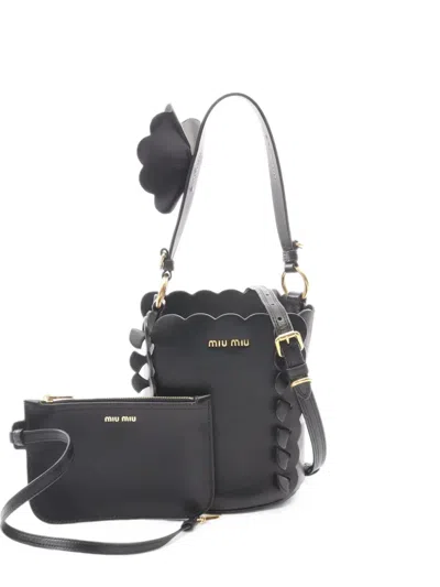 Pre-owned Miu Miu 2010s Floral-detail Bucket Bag In Black