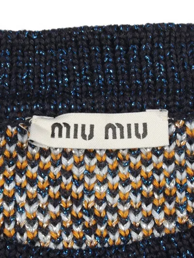 Pre-owned Miu Miu 2010s Geometric-pattern Short-sleeve Sweater In Blue