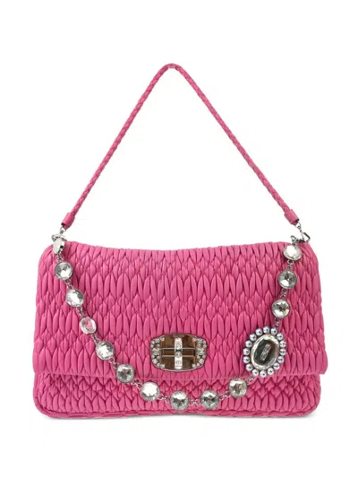 Pre-owned Miu Miu 2010s Iconic Crystal Cloqué Handbag In Pink