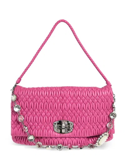 Pre-owned Miu Miu 2010s Iconic Crystal Cloqué Handbag In Pink