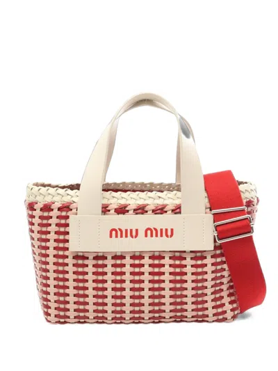 Pre-owned Miu Miu 2010s Intreccio Tote Bag In Red