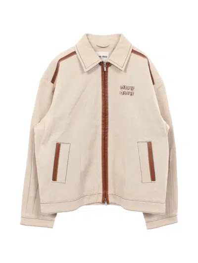 Pre-owned Miu Miu 2010s Jacquard Blouson Jacket In Neutral