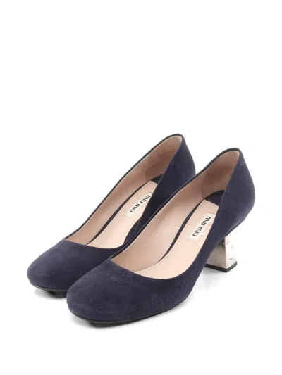 Pre-owned Miu Miu 2010s Jewel-embellished Suede Pumps In Blue