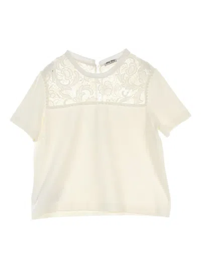 Pre-owned Miu Miu 2010s Lace-detailing Top In White