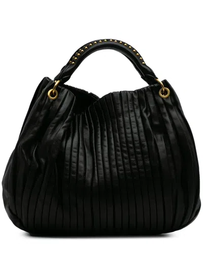 Pre-owned Miu Miu 2010s Lambskin Bosco Plisse Convertible Hobo Satchel
