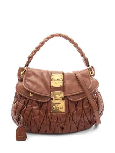 Pre-owned Miu Miu 2010s Leather Matelassé Handbag In Brown