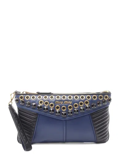 Pre-owned Miu Miu 2010s Leather Stud-detail Clutch Bag In Blue