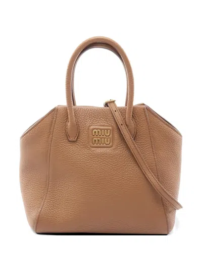 Pre-owned Miu Miu 2010s Leather Two-way Tote Bag In Brown