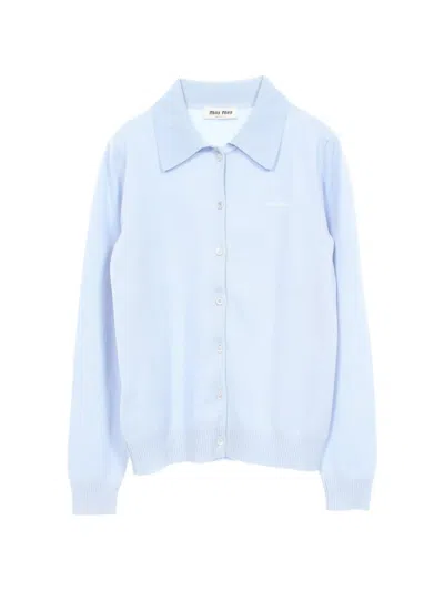 Pre-owned Miu Miu 2010s Logo Cardigan In Blue