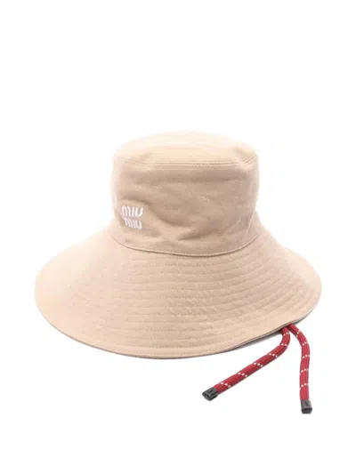 Pre-owned Miu Miu 2010s Logo-embroidered Denim Hat In Neutral