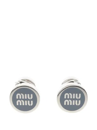 Pre-owned Miu Miu 2010s Logo Enamel Earrings In Silver