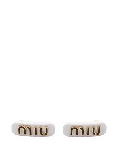 Pre-owned Miu Miu 2010s Logo Hair Clip (two Piece Set) In White