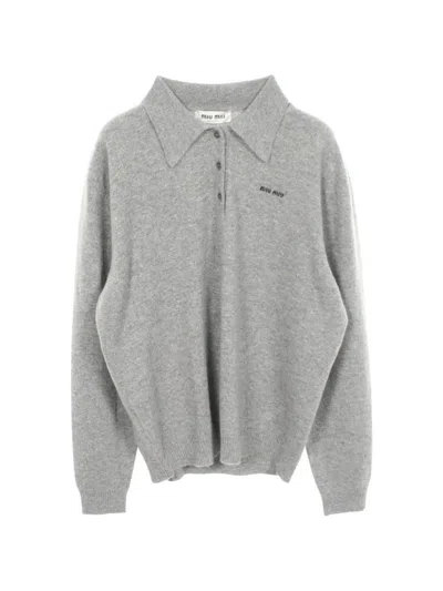 Pre-owned Miu Miu 2010s Logo Knit Polo Shirt In Grey