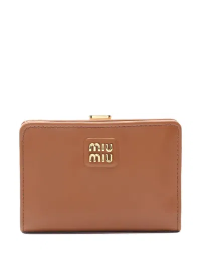 Pre-owned Miu Miu 2010s Logo-lettering Leather Wallet In Brown