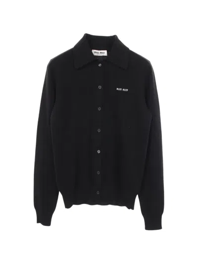 Pre-owned Miu Miu 2010s Logo-detail Cashmere Cardigan In Black