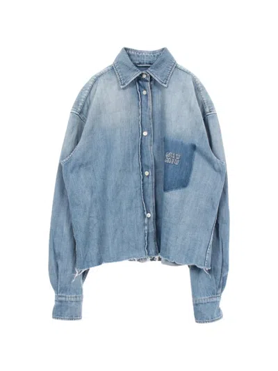 Pre-owned Miu Miu 2010s Logo-detail Denim Shirt In Blue