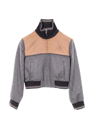 Pre-owned Miu Miu 2010s Logo-detail Jacket In Gray