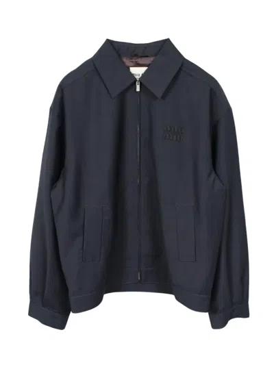 Pre-owned Miu Miu 2010s Logo-detail Zip-up Wool Jacket In Blue