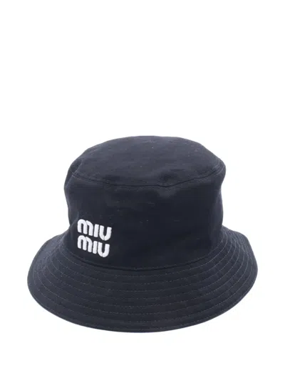 Pre-owned Miu Miu 2010s Logo-embroidered Bucket Hat In Black