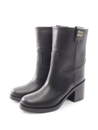 Pre-owned Miu Miu 2010s Logo-plaque Boots In Black