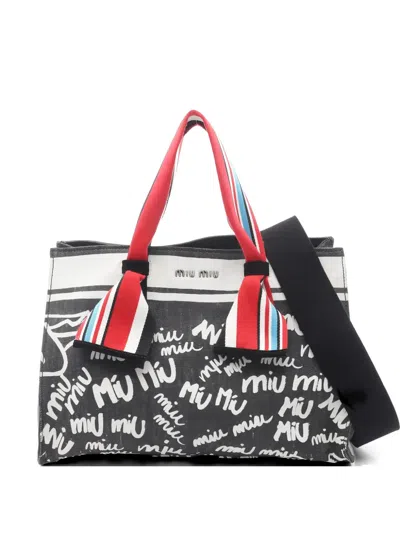 Pre-owned Miu Miu 2010s Logo-plaque Tote Bag In Black