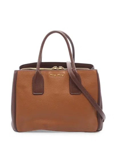 Pre-owned Miu Miu 2010s Madras Bicolore Tote Bag In Brown