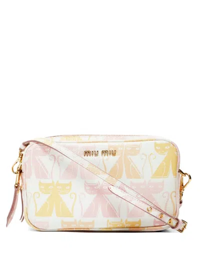 Pre-owned Miu Miu 2010s Madras Cat Leather Shoulder Bag In White