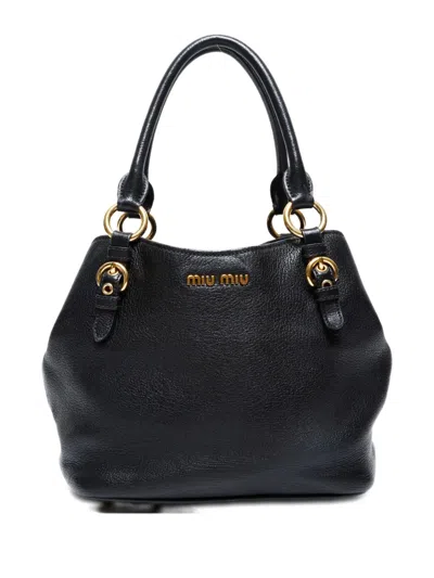 Pre-owned Miu Miu 2010s Madras Leather Handbag In Black