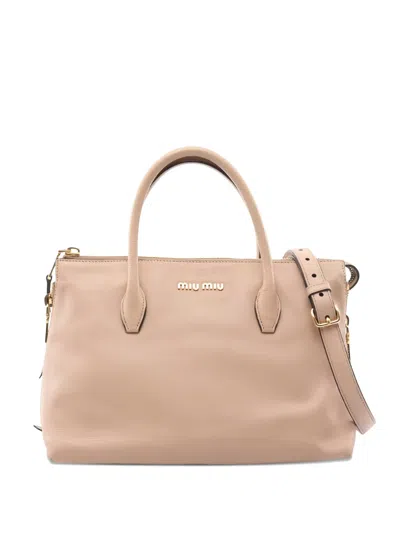 Pre-owned Miu Miu 2010s Madras Leather Handbag In Neutral