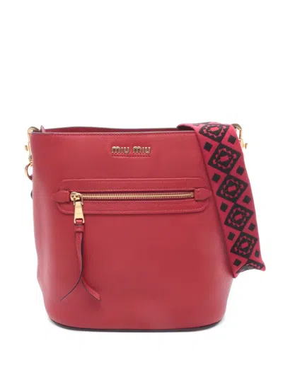 Pre-owned Miu Miu 2010s Madras Leather Shoulder Bag In Red