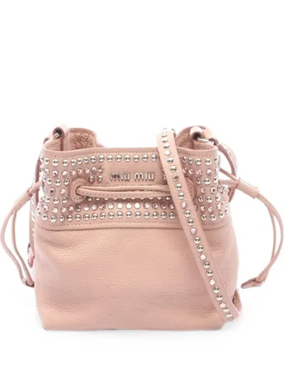 Pre-owned Miu Miu 2010s Madras Rhinestone-embellished Bucket Bag In Pink
