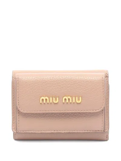 Pre-owned Miu Miu 2010s Madras Trifold Wallet In Neutral