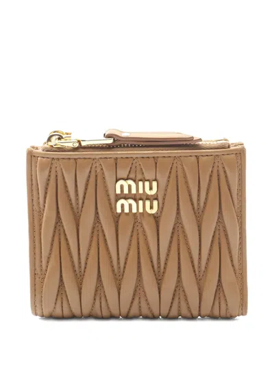 Pre-owned Miu Miu 2010s Matelasse Bi-fold Leather Wallet In Neutral