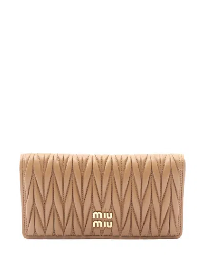 Pre-owned Miu Miu 2010s Matelasse Bi-fold Leather Wallet In Neutral
