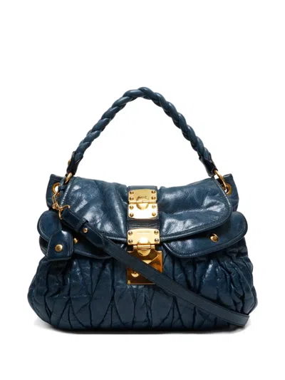 Pre-owned Miu Miu 2010s Matelassé Braided-handle Tote Bag In Blue